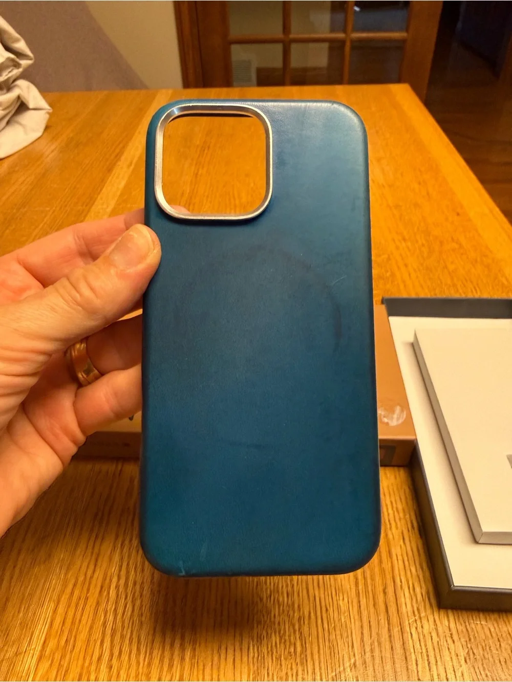 Aspen iPhone 14 Pro Max, genuine Leather Phone Case - Teal Blue